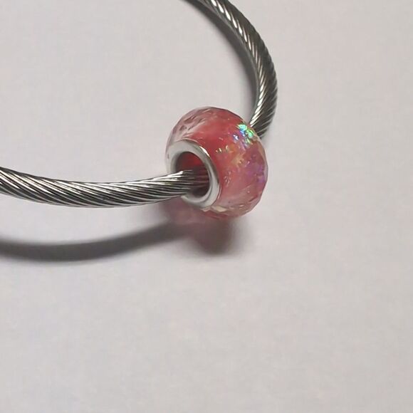 Clear with Pink Iridescent Background Charm for Pandora Style Bracelet - Picture 4 of 4